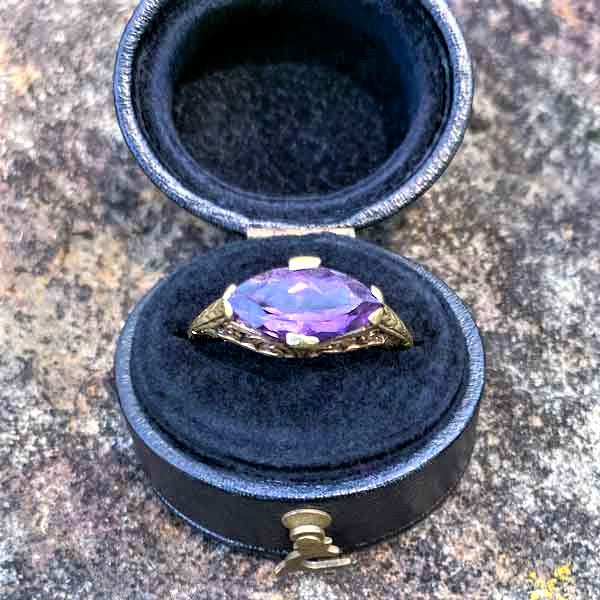 Antique Amethyst Filigree Ring sold by Doyle and Doyle an antique and vintage jewelry boutique