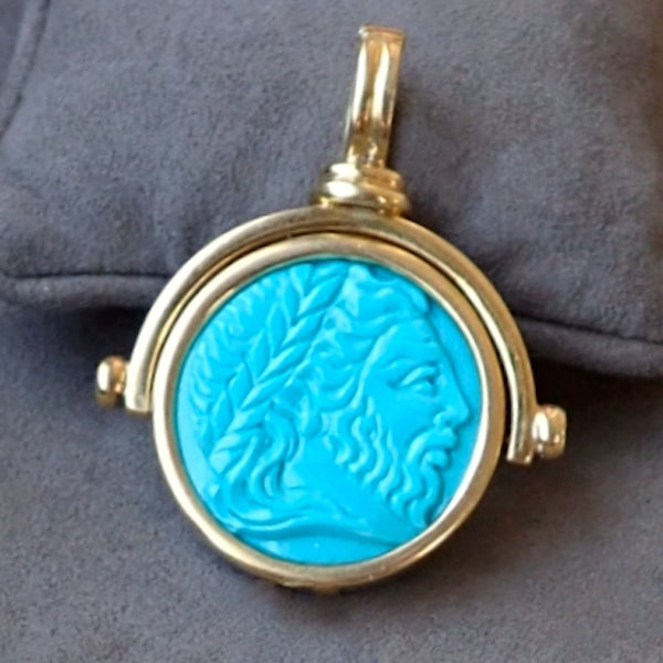 Vintage Carved Turquoise Swivel Pendant, from Doyle & Doyle jewelry