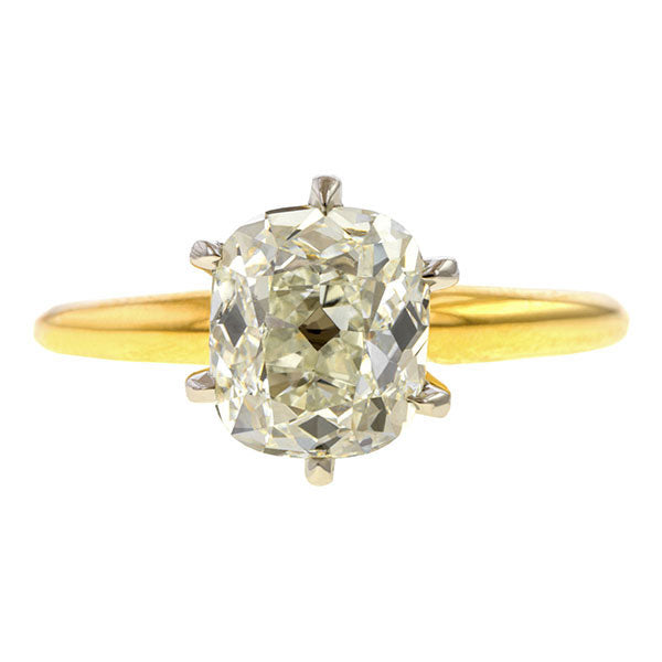 Vintage Solitaire Engagement Ring, Cushion Cut 2.36ct. sold by Doyle and Doyle an antique and vintage jewelry boutique 
