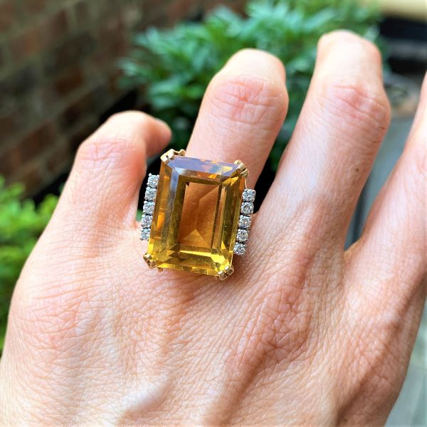 Retro Citrine & Diamond Ring sold by Doyle and Doyle an antique and vintage jewelry boutique