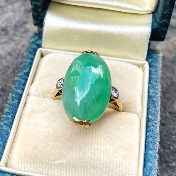 Vintage Jade & Diamond Ring sold by Doyle and Doyle an antique and vintage jewelry boutique