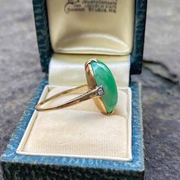 Vintage Jade & Diamond Ring sold by Doyle and Doyle an antique and vintage jewelry boutique
