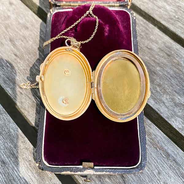 Victorian Pearl & Diamond Locket sold by Doyle and Doyle an antique and vintage jewelry boutique
