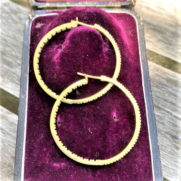 Vintage Diamond Hoop Earrings sold by Doyle and Doyle an antique and vintage jewelry boutique