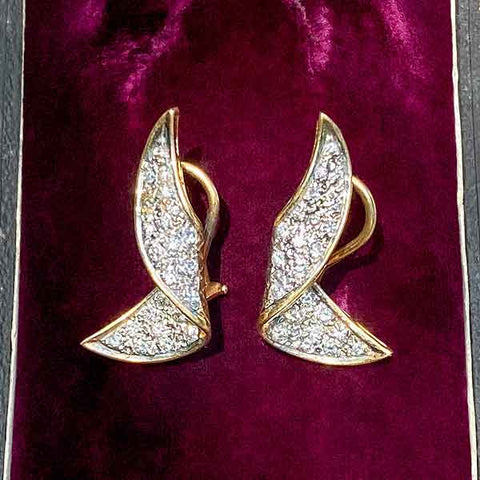 Vintage Diamond Ribbon Earrings sold by Doyle and Doyle an antique and vintage jewelry boutique