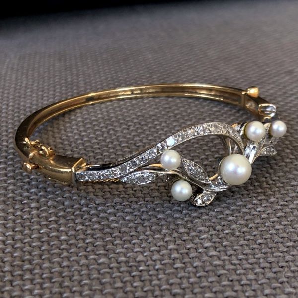 Vintage Diamond & Pearl Bracelet sold by Doyle and Doyle an antique and vintage jewelry boutique