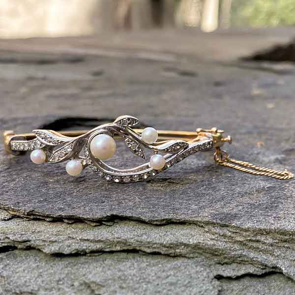 Vintage Diamond & Pearl Bracelet sold by Doyle and Doyle an antique and vintage jewelry boutique