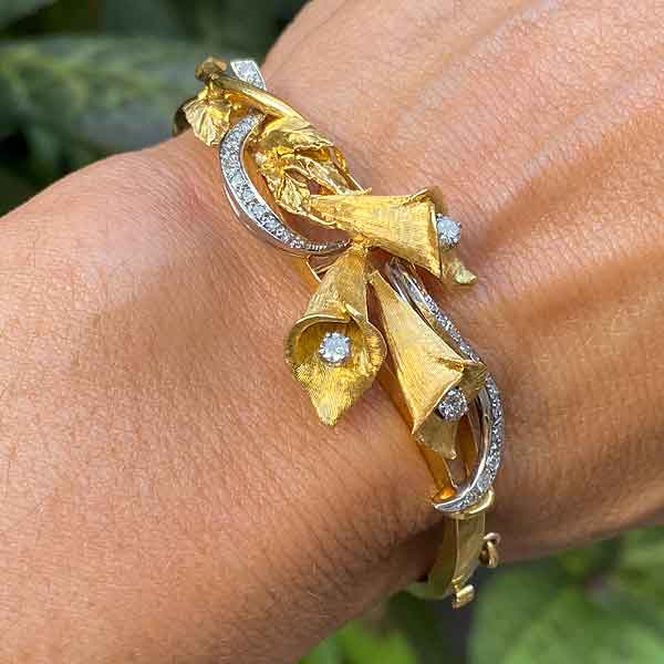 Vintage Diamond Floral Bracelet sold by Doyle and Doyle an antique and vintage jewelry boutique