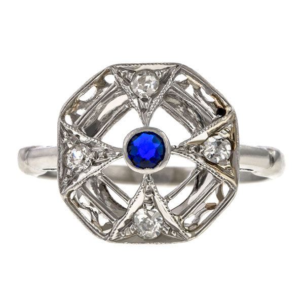 Art Deco Sapphire & Diamond Ring sold by Doyle and Doyle an antique and vintage jewelry boutique