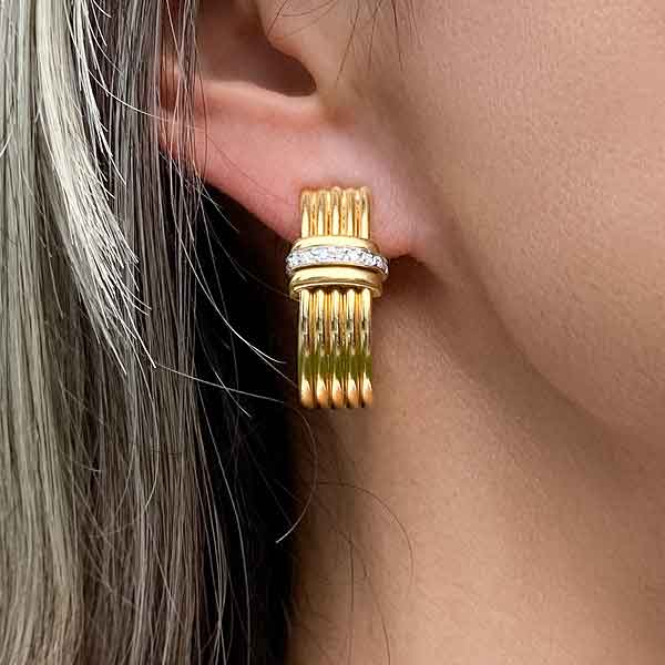 Vintage Diamond Hoop Earrings sold by Doyle and Doyle an antique and vintage jewelry boutique