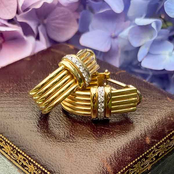 Vintage Diamond Hoop Earrings sold by Doyle and Doyle an antique and vintage jewelry boutique
