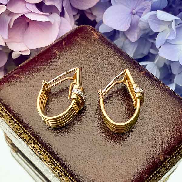 Vintage Diamond Hoop Earrings sold by Doyle and Doyle an antique and vintage jewelry boutique