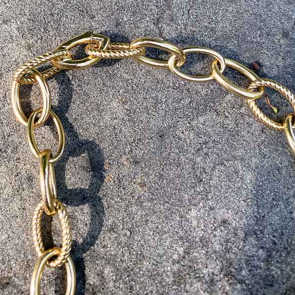 Vintage Alternating Texture Link Chain Necklace sold by Doyle and Doyle an antique and vintage jewelry boutique