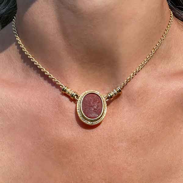 Vintage Carnelian Intaglio Necklace sold by Doyle and Doyle an antique and vintage jewelry boutique