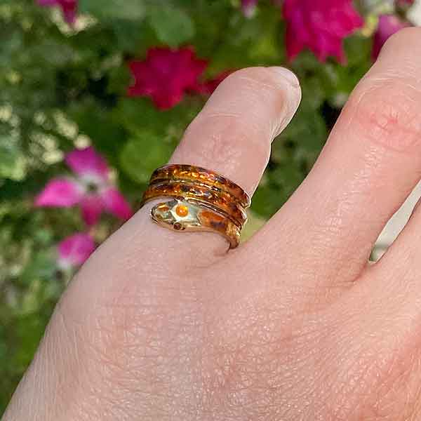 Vintage Enamel Snake Ring sold by Doyle and Doyle an antique and vintage jewelry boutique