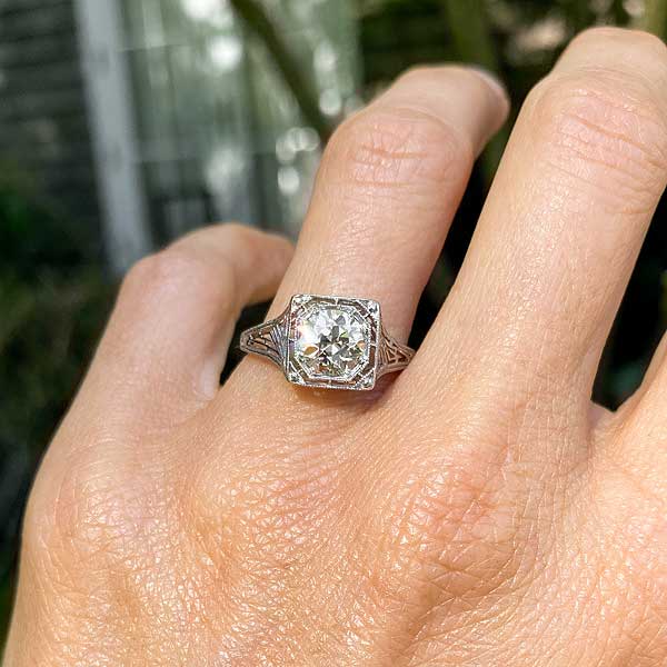 Vintage Filigree Engagement Ring, Old European 1.30ct. sold by Doyle and Doyle an antique and vintage jewelry boutique