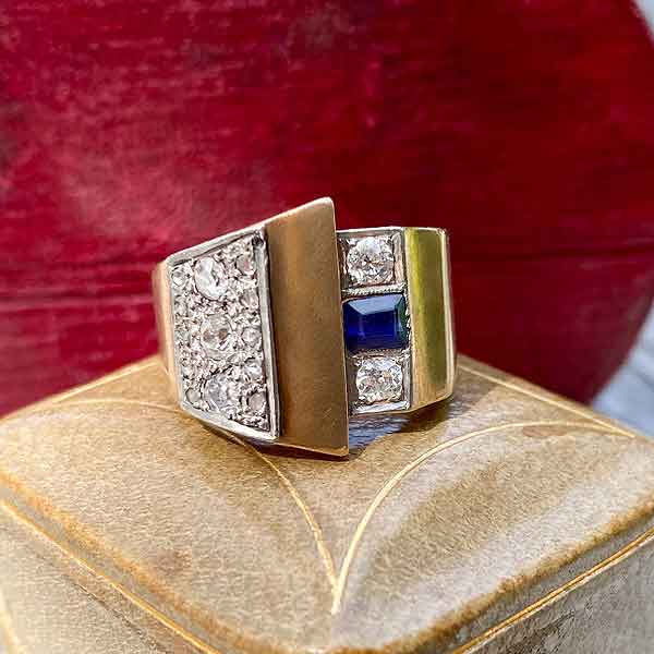 Retro Sapphire & Diamond Ring sold by Doyle and Doyle an antique and vintage jewelry boutique