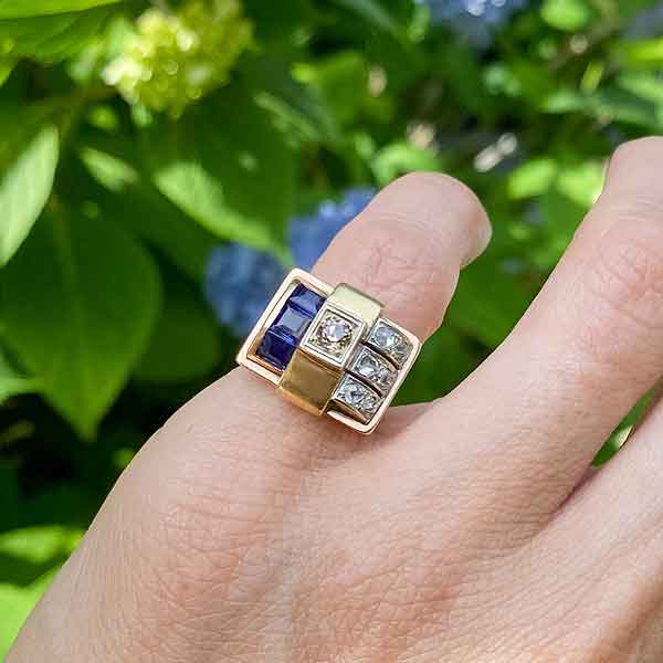 Retro Diamond & Sapphire Ring sold by Doyle and Doyle an antique and vintage jewelry boutique