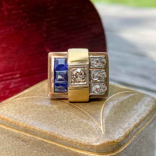 Retro Diamond & Sapphire Ring sold by Doyle and Doyle an antique and vintage jewelry boutique