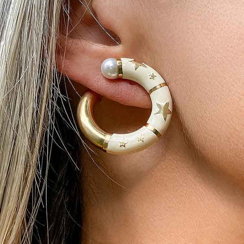 Vintage Enamel & Pearl Clip Earrings sold by Doyle and Doyle an antique and vintage jewelry boutique