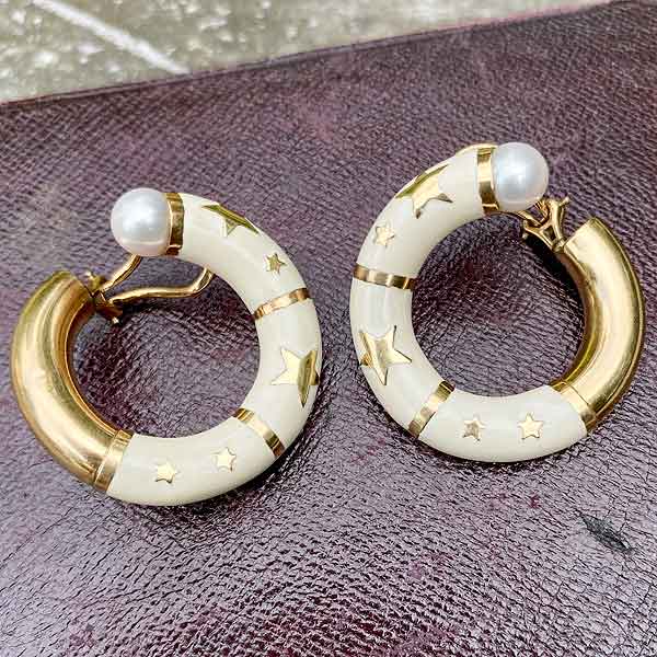 Vintage Enamel & Pearl Clip Earrings sold by Doyle and Doyle an antique and vintage jewelry boutique