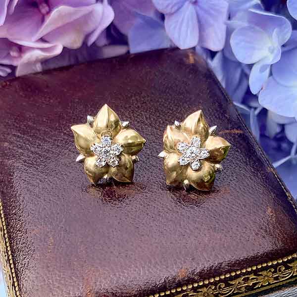 Vintage Diamond Flower Earrings sold by Doyle and Doyle an antique and vintage jewelry boutique