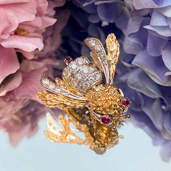 Vintage Diamond Bee Pin sold by Doyle and Doyle an antique and vintage jewelry boutique