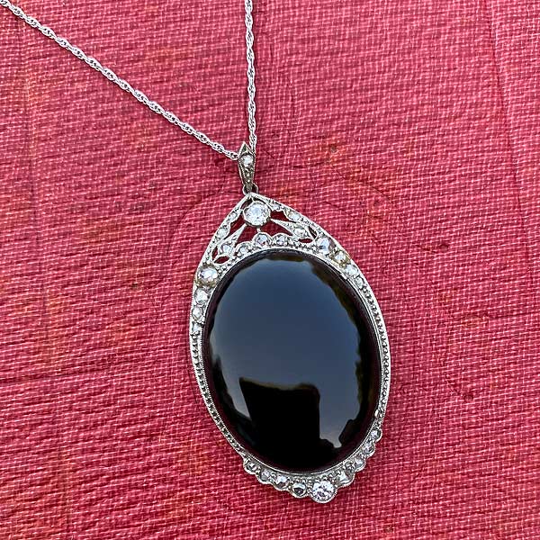 Art Deco Onyx & Diamond Necklace sold by Doyle and Doyle an antique and vintage jewelry boutique