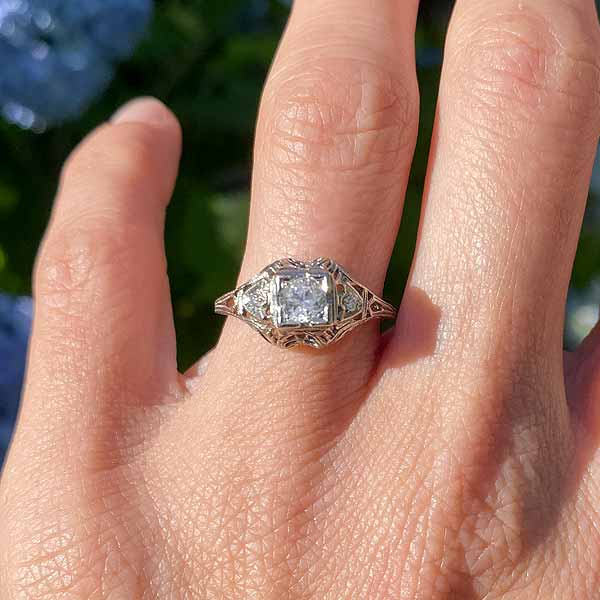 Vintage Filigree Engagement Ring sold by Doyle and Doyle an antique and vintage jewelry boutique