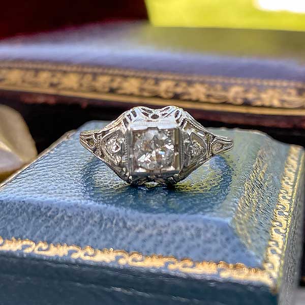 Vintage Filigree Engagement Ring sold by Doyle and Doyle an antique and vintage jewelry boutique