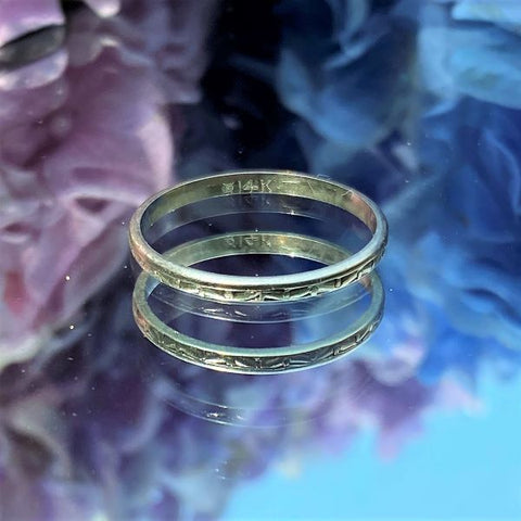 Vintage Patterned Wedding Band sold by Doyle and Doyle an antique and vintage jewelry boutique
