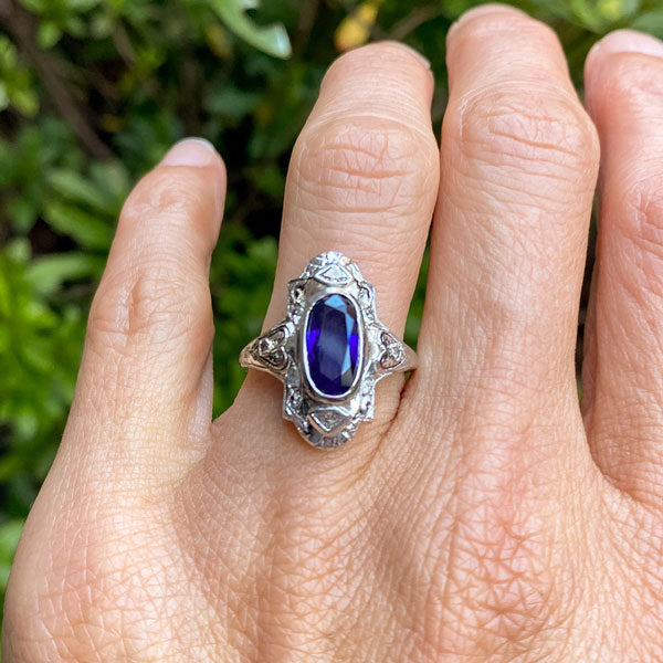 Art Deco Sapphire & Diamond Dinner Ring  sold by Doyle and Doyle an antique and vintage jewelry boutique