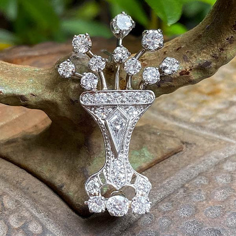 Art Deco Diamond Flower Brooch
