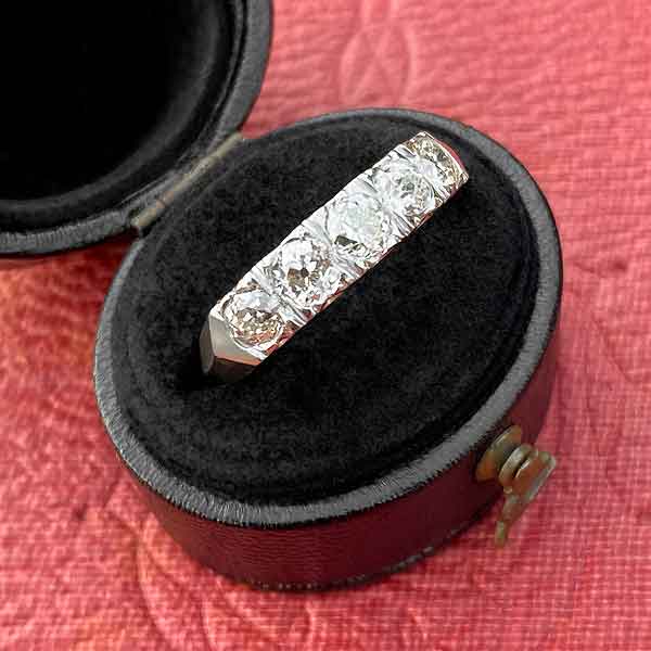 Vintage Five Stone Old European cut Diamond Band sold by Doyle and Doyle an antique and vintage jewelry boutique