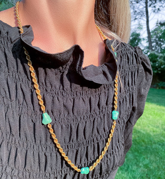 Vintage Turquoise Rope Chain Necklace sold by Doyle and Doyle an antique and vintage jewelry boutique