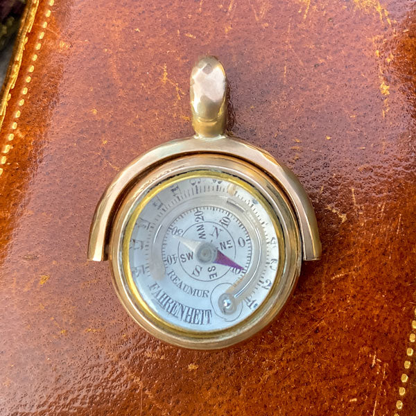Victorian Gold Compass & Thermometer Swivel Pendant, from Doyle & Doyle antique and vintage jewelry boutique