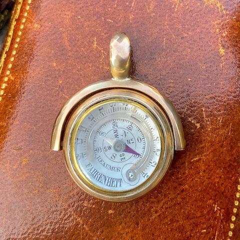 Victorian Gold Compass & Thermometer Swivel Pendant, from Doyle & Doyle antique and vintage jewelry boutique