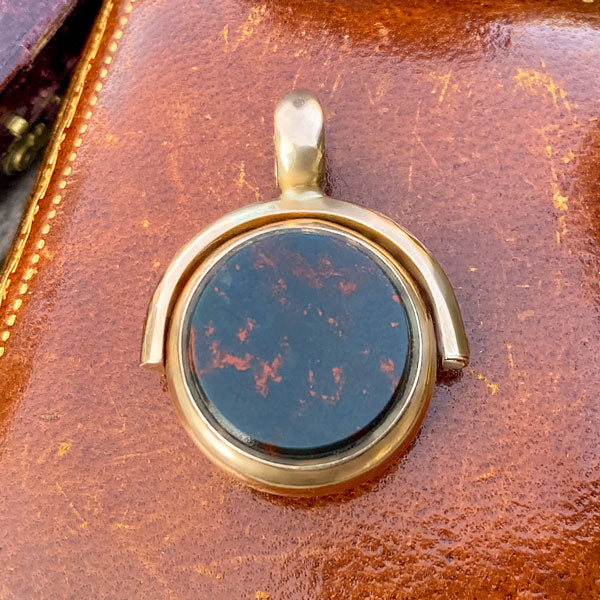 Victorian Gold Compass & Thermometer Swivel Pendant, reverses to bloodstone, from Doyle & Doyle antique and vintage jewelry boutique
