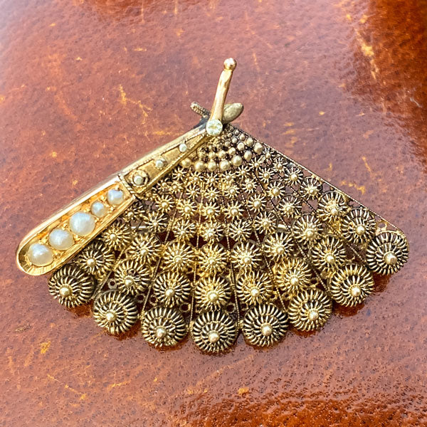Victorian Pearl Fan Pin / Pendant