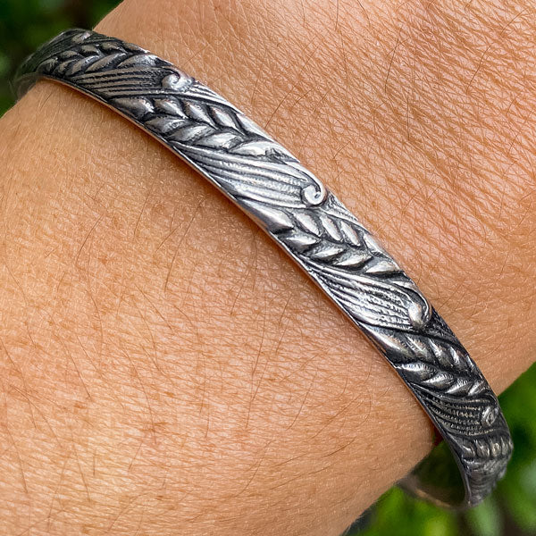 Vintage Silver Patterned Bangle Bracelet sold by Doyle and Doyle an antique and vintage jewelry boutique
