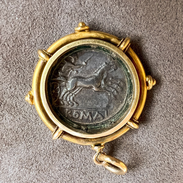 Victorian Etruscan Pendant with Roman Coin sold by Doyle and Doyle an antique and vintage jewelry boutique