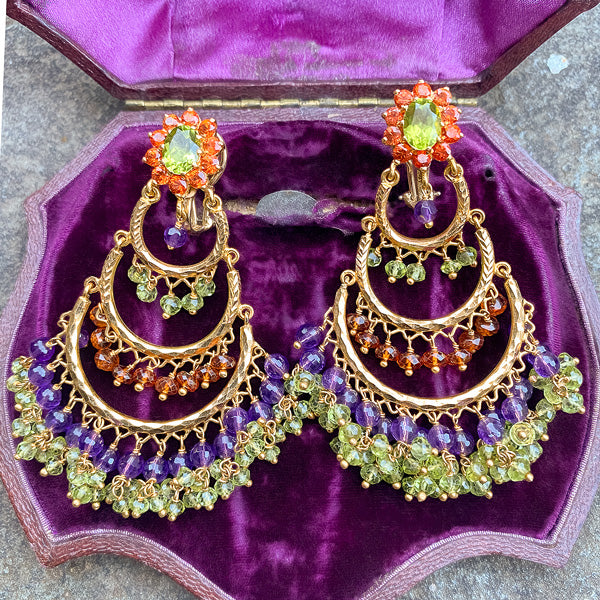 Colored Stone Chandelier Earrings sold by Doyle and Doyle an antique and vintage jewelry boutique