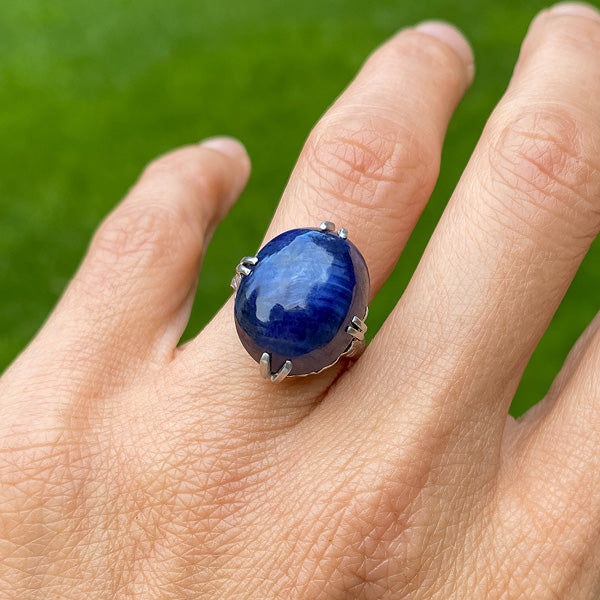 Antique Cabochon Sapphire Ring sold by Doyle and Doyle an antique and vintage jewelry boutique