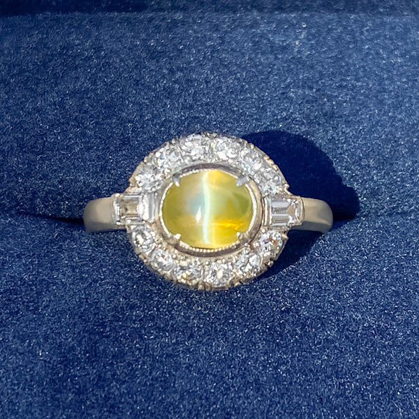 Antique Cat's Eye Cabochon & Diamond Ring sold by Doyle and Doyle an antique and vintage jewelry boutique