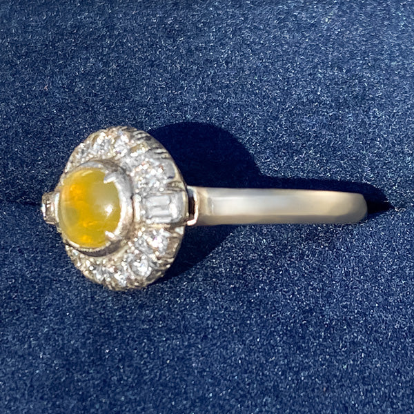 Antique Cat's Eye Cabochon & Diamond Ring sold by Doyle and Doyle an antique and vintage jewelry boutique