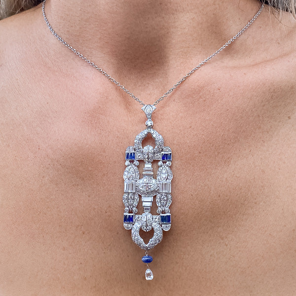 Antique Diamond & Sapphire Pendant sold by Doyle and Doyle an antique and vintage jewelry boutique