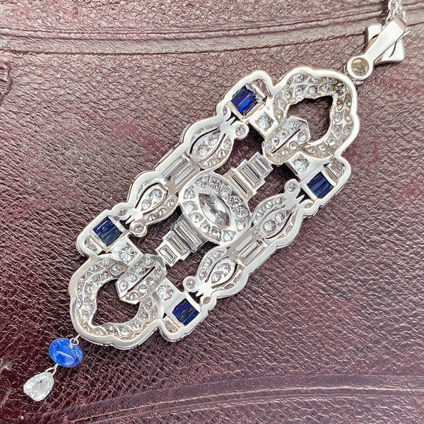 Antique Diamond & Sapphire Pendant sold by Doyle and Doyle an antique and vintage jewelry boutique