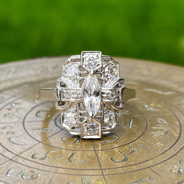 Antique Dinner Ring, Marquise 0.29ct. sold by Doyle and Doyle an antique and vintage jewelry boutique