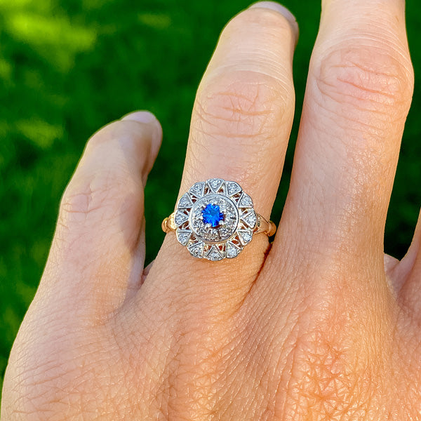 Vintage Sapphire & Diamond Dinner Ring  sold by Doyle and Doyle an antique and vintage jewelry boutique