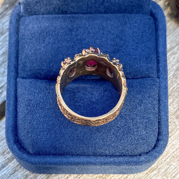 Estate Three Stone Ruby Ring sold by Doyle and Doyle an antique and vintage jewelry boutique